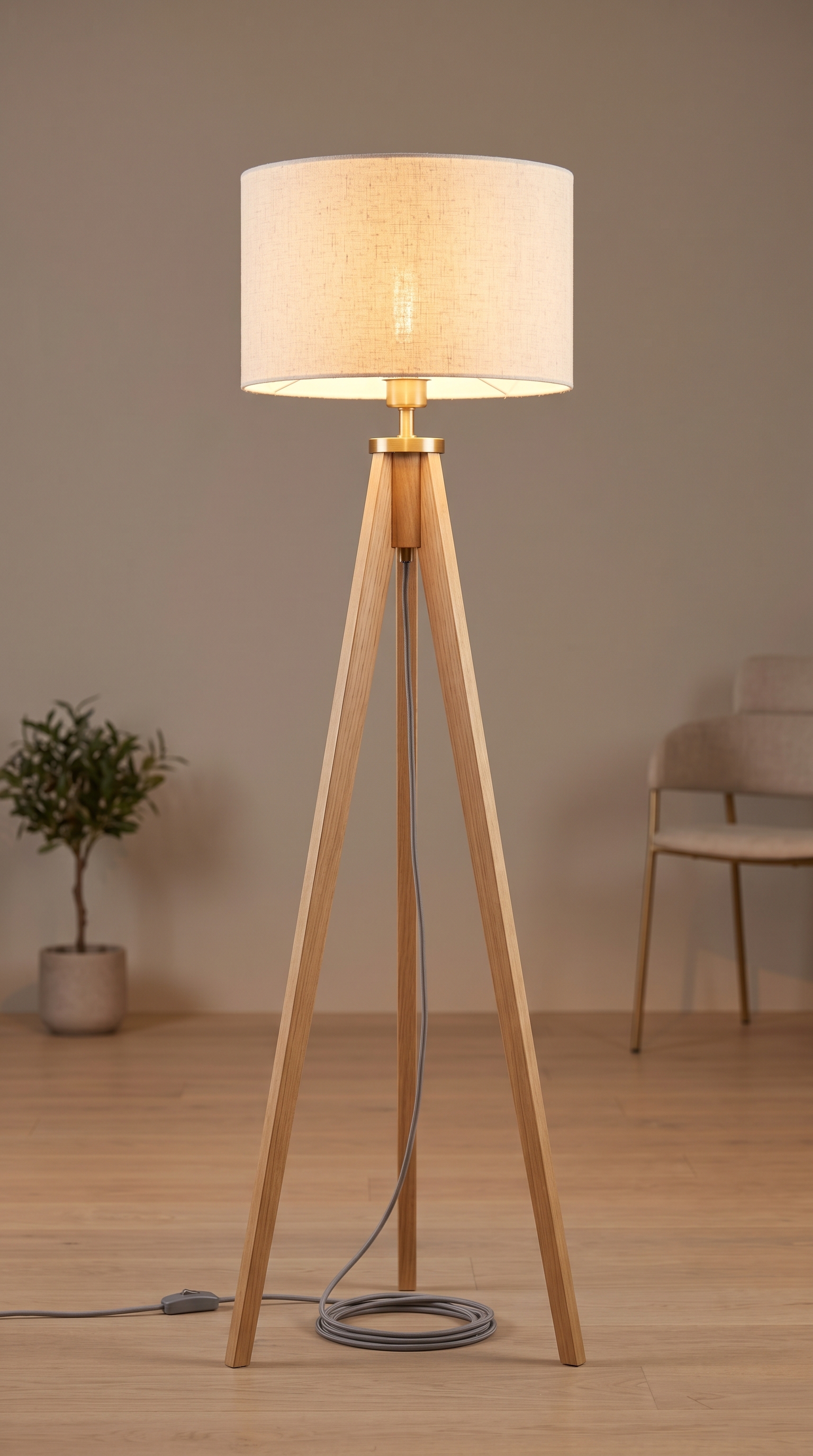 Lampu Lantai Kayu Tripod